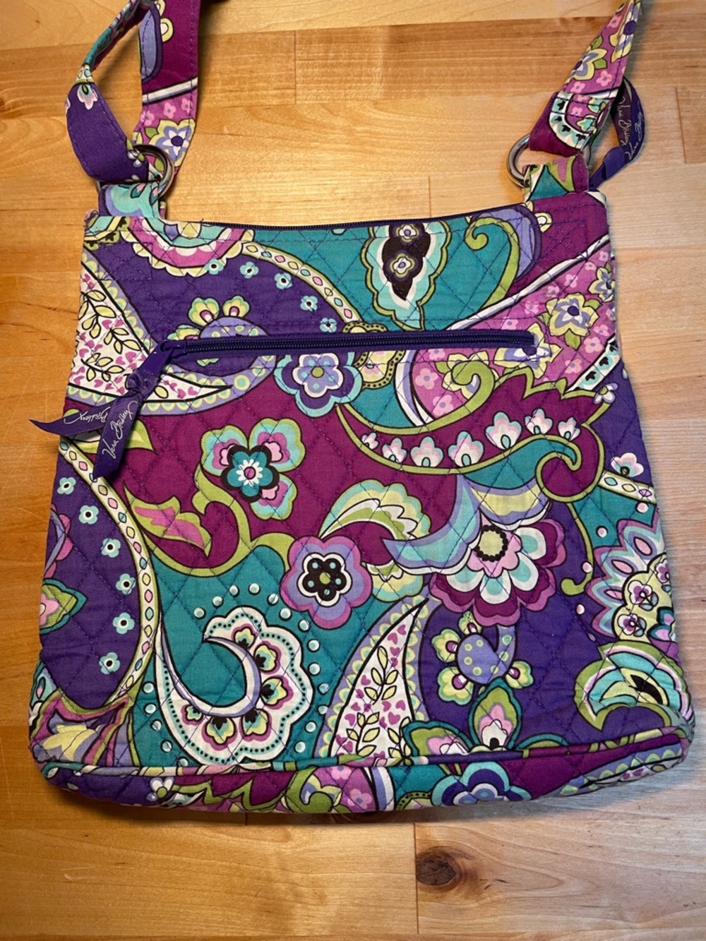 Vera Bradley Teal Purple Paisley Quilted Heather Hipster Crossbody Wallet Bundle - Picture 3 of 16